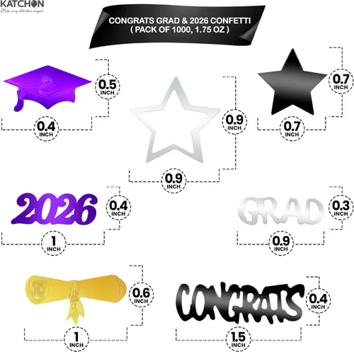 Vista 2 de Decoraciones de graduación 2026 – Paquete de 1000 Decoraciones de graduación moradas y doradas, confeti de graduación 2026 Decoraciones de mesa