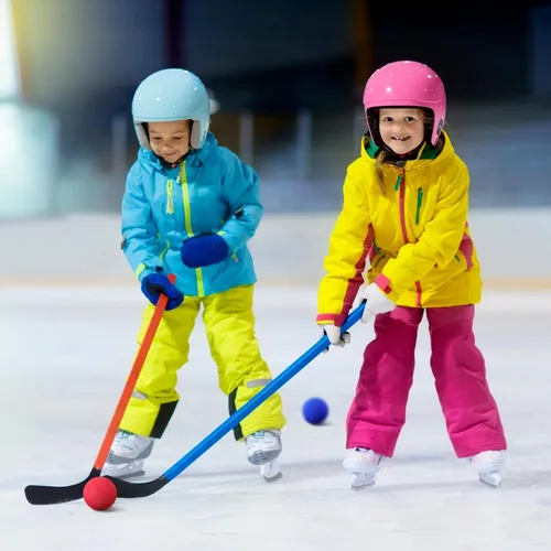 Vista 5 de Syhood 24 pelotas de hockey sobre la rodilla para niños, mini pelotas de hockey de espuma suave para piso interior, mini palo, fiestas