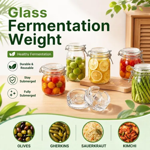 Vista 2 de Paquete de 9 pesas de fermentación con mango de fácil agarre, kit de fermentación de vidrio, tapas de fermentación para frascos Mason de boca ancha