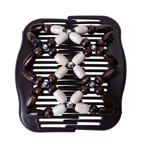 Vista 6 de LOVEF Peines mágicos para el cabello para mujer, con cuentas de madera, elásticos, de doble cara, clips para hacer moños, accesorios para el cabello