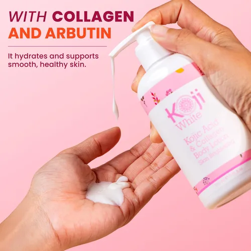 Vista 7 de Koji White Kojic Acid & Collagen Loción corporal, set de regalos para mujer para iluminar la piel con arbutina, piel brillante, hidratante y tez