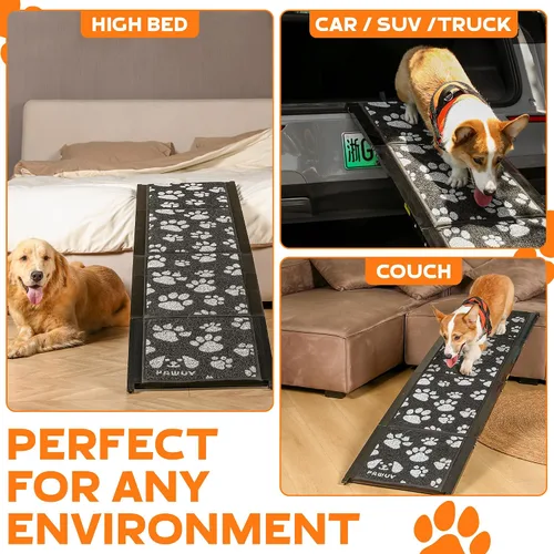Vista 6 de Rampa plegable portátil para mascotas de 71 x 17.2 pulgadas de ancho con superficie antideslizante. Rampa portátil extra ancha para perros grandes
