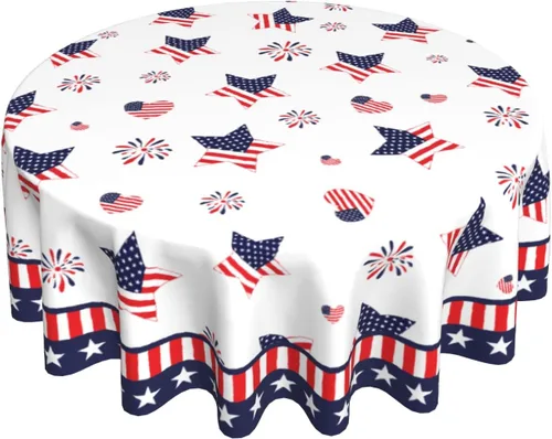 Vista 16 de Giwawa Mantel de Mesa Redondo con Bandera de EE. UU., Mantel Americano con Estrellas, Mariposas, Círculo, 152 cm. Mantel del 4 de julio, Día