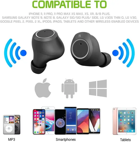 Vista 6 de Auriculares inalámbricos V5 Bluetooth funcionan para Xiaomi M2007J17I con estuche de carga para auriculares intrauditivos. (V5.0 negro)