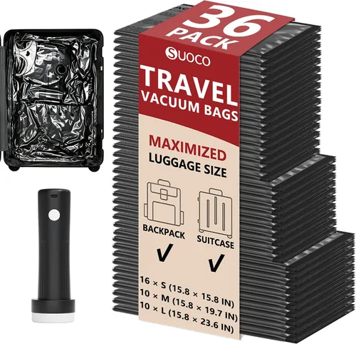 Vista 21 de Travel Vacuum Bags for Clothing with Cordless Pump 18 Combo, Black
