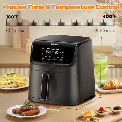 Vista 6 de DEIME Freidora de aire de 7.2 cuartos de galón, 1700 W, horno sin aceite, cocina saludable, freidoras de aire de gran capacidad con 8 ajustes