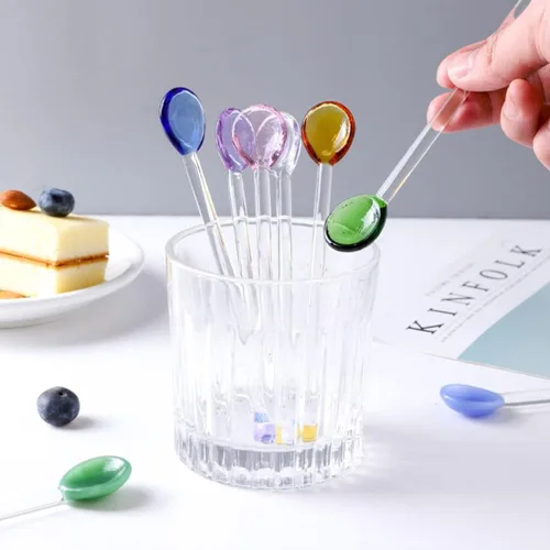 Vista 4 de FOMIYES Cuchara de cristal, 6 cucharas de café, varilla de agitación, cuchara mezcladora de azúcar, cucharadita de helado para café, helado, postre