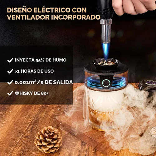 Vista 3 de Kit de ahumador de whisky eléctrico con antorcha, los mejores regalos de whisky para hombres, 6 astillas de madera – Infundir ricos sabores ahumados