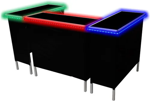 Vista 7 de Barra de fiesta portátil plegable negra con luces LED multicolor patentadas, falda negra y estante de almacenamiento, evita falsificaciones chinas