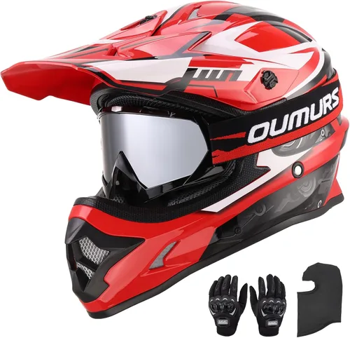 Vista 11 de OUMURS DOT Adult ATV Dirt Bike Helmet with Goggles Gloves & Mask Adjustable Sun Visor Motorcycle Adults Helmet Off-Road Motocross Downhill Moped MX