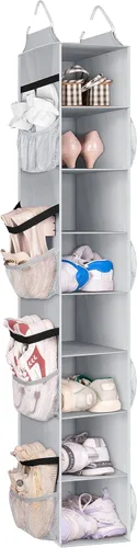 Vista 9 de SLEEPING LAMB Organizador corto de zapatos colgante para almacenamiento en armario con bolsillos laterales de malla con capacidad para 8 pares, Negro