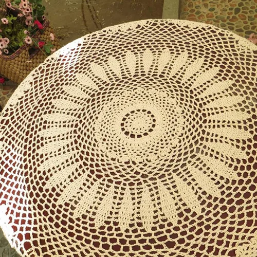Vista 3 de Damanni Mantel de Encaje de Ganchillo Hecho a Mano de Algodón, Tapetes Individuales, Redondo, Beige, 35 Pulgadas