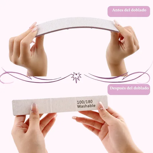Vista 8 de HeeYaa Lima de uñas, 12 unidades, profesional, reutilizable, grano 100/180, de doble cara, lavable, herramientas de manicura para extensión de uñas