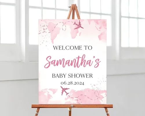 Vista 20 de Letrero de bienvenida para baby shower, globo de aire caliente, letreros de baby shower, letrero de bienvenida al baby shower, letrero personalizado