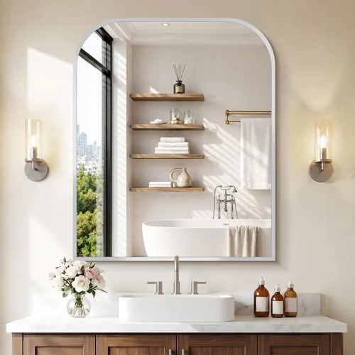 Vista 11 de COFENY Espejo de baño, espejo rectangular negro de 16 x 24 pulgadas para montar en la pared con marco delgado, espejos de tocador de baño para sobre