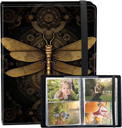 Vista 24 de Álbum de fotos de 3.5 x 5 pulgadas, cubierta de piel sintética de pequeña capacidad, mini álbum de fotos de águila americana de 3.5 x 5 con banda