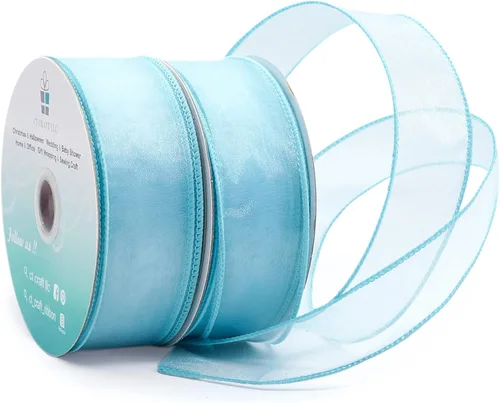 Vista 10 de Cinta de organza transparente con alambre de 2.5 pulgadas x 50 yardas, color blanco para silla de boda, lazo, ramo de flora, envoltura de regalos