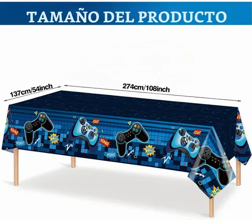 Vista 2 de Mantel rectangular de videojuegos, 3 piezas de plástico PE azul