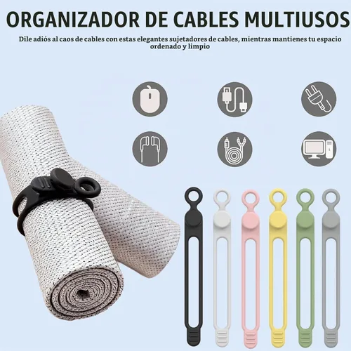 Vista 3 de Organizador de Cables de Datos, NUEVAS Bridas Elásticas de Silicona 2026, Bridas de Cable Reutilizables Organizador de Gestión de Cables