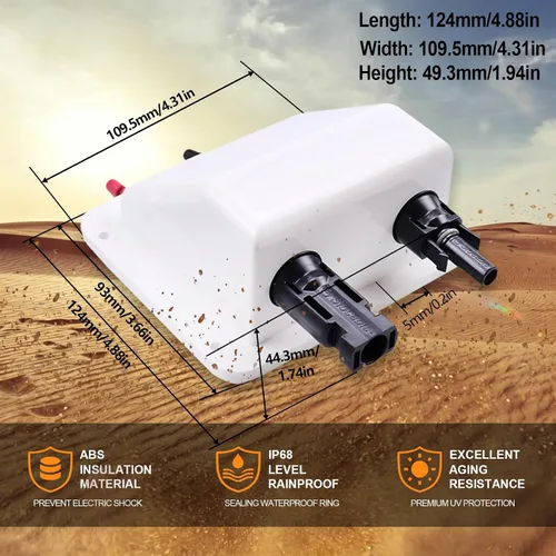 Vista 2 de Caja de prensaestopas solar de doble cable con cable de extensión solar suave 10AWG de 0.33 pies, glándula de entrada solar de ABS impermeable