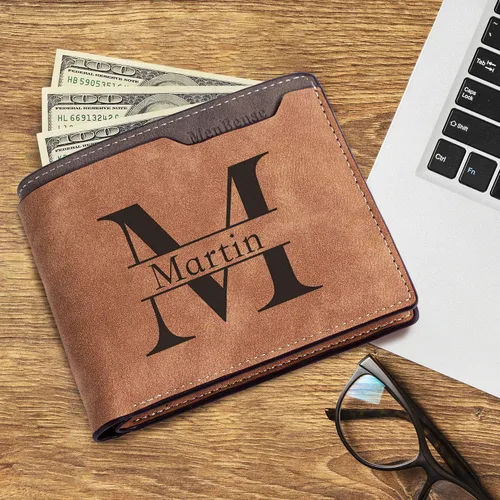 Vista 5 de Easycosy Cartera con fotos personalizada para hombres, regalo personalizado con imagen grabada y nombre para novio, marido, papá, padrinos de boda