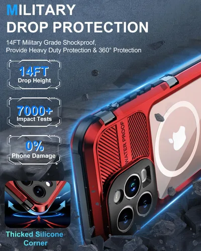 Vista 4 de WIFORT Funda impermeable para iPhone 13 Pro, cuerpo completo de metal 360 [IP68 a prueba de agua] [protector de pantalla integrado]
