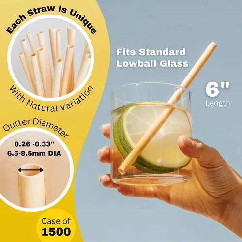 Vista 2 de Pajitas de heno compostables de 6 pulgadas, respetuosas con el medio ambiente, 1500 popotes biodegradables, desechables para bebidas bajas