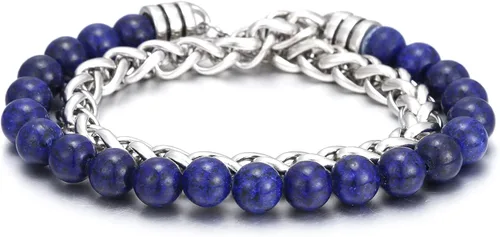 Vista 2 de CUSTZ Pulsera de cuentas naturales pulsera de acero inoxidable multicapa para hombres js000076