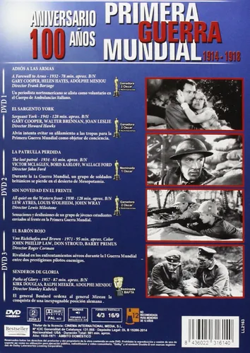 Vista 2 de Aniversario 100 años I Guerra Mundial - (3 DVD) Adios a las Armas + El sargento York + La patrulla perdida + Sin Novedad en el Frente + El Baron