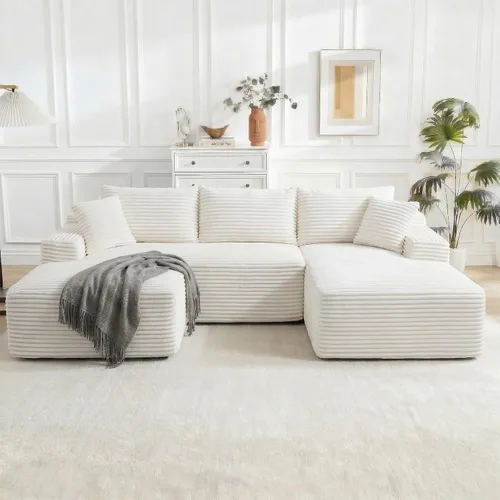 Vista 11 de Sofá modular Cloud de 108 pulgadas, moderno sofá deshuesado con otomana móvil, sofá modular de asiento profundo, sofás esquineros de pana para sala