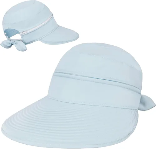 Vista 2 de SUN CUBE Sombrero de sol para mujer para protección UV al aire libre, sombrero de sol de ala ancha, cola de caballo, sombrero de playa convertible