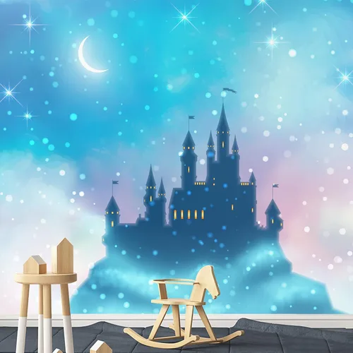 Vista 7 de IDEA4WALL Adhesivo mural removible para pared, diseño de castillo mágico de nieve y ciencia ficción, arte moderno, paisaje decorativo para sala