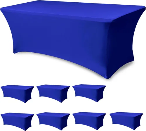 Vista 47 de Funda Elástica para Mesa para Mesas Rectangulares de 4 pies - Paquete de 8 Manteles de Spandex Azul Aguamarina con Elástico - Para Mesas Plegables
