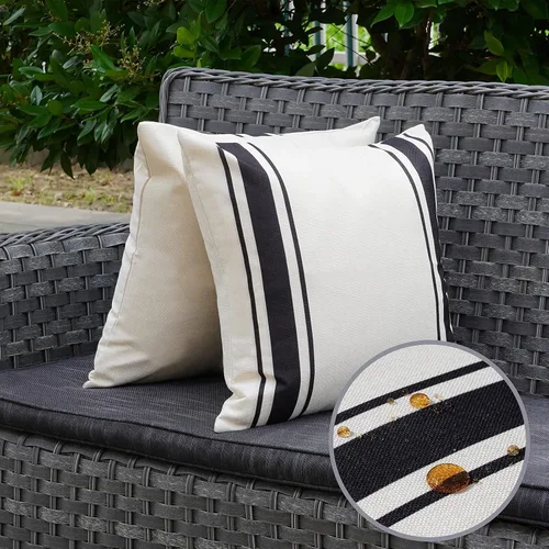 Vista 2 de ONWAY Juego de 2 fundas de almohada para exteriores impermeables de 16 x 16 pulgadas, fundas decorativas de lino, fundas de almohada de lino beige