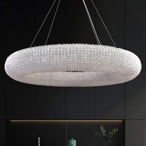 Vista 7 de Candelabros de cristal, lámparas de techo modernas, lámparas colgantes, anillo de orbe, lámpara contemporánea, ajustable, cable de acero inoxidable