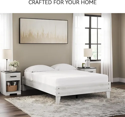 Vista 5 de Signature Design by Ashley - Base de cama con plataforma de granja casual Shawburn, tamaño matrimonial, cal desgastada