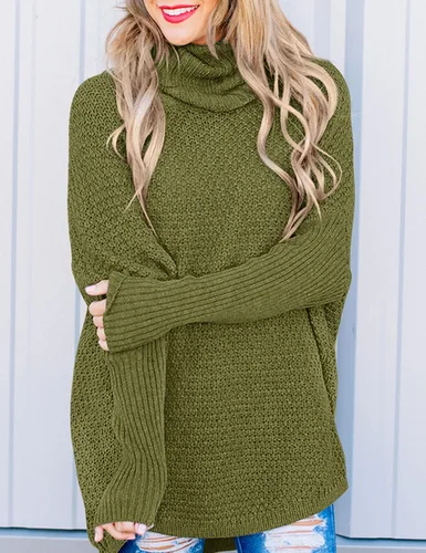 Vista 9 de MEROKEETY Suéter de manga larga con cuello alto para mujer, suéter de punto grueso de gran