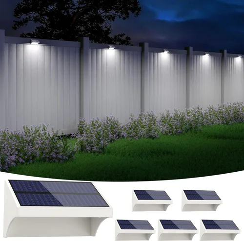 Vista 13 de NIORSUN Luces de valla para exteriores, paquete de 6 luces solares LED impermeables para valla con batería de 1500 mAh, blanco cálido/blanco Negro