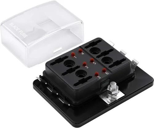 Vista 2 de Caja de fusibles de hoja de fusibles de 6 vías para autocaravana, caja de fusibles DC12~32V, 12V, indicador Jtron LED, bloque de fusibles
