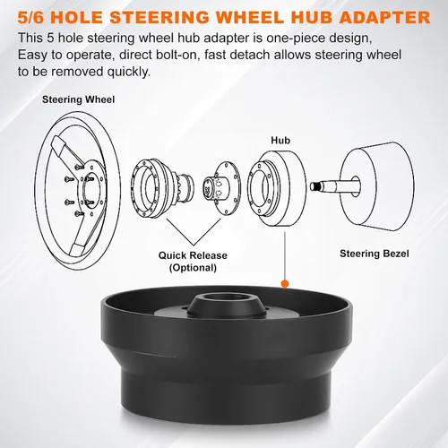 Vista 4 de Adaptador de cubo de volante de 5/6 agujeros para camioneta Chevy Cadillac GMC Pontiac, adaptador de volante pulido de aluminio Billet (negro)
