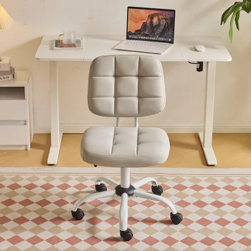 Vista 11 de VINGLI Silla de escritorio compacta y pequeña, linda silla sin brazos con ruedas, silla de tocador con respaldo bajo, silla de tarea ajustable