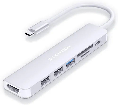 Vista 10 de LENTION Hub USB C con carga de 100 W, HDMI 4K a 60 Hz, lector de tarjetas dual, USB 3.0 y 2.0 compatible con MacBook Pro 2025-2016, nuevo Mac
