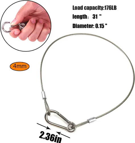 Vista 2 de Cable de seguridad para luces de escenario, 110 libras, 176 libras, cuerda de seguridad de acero inoxidable de 31.5 pulgadas para iluminación