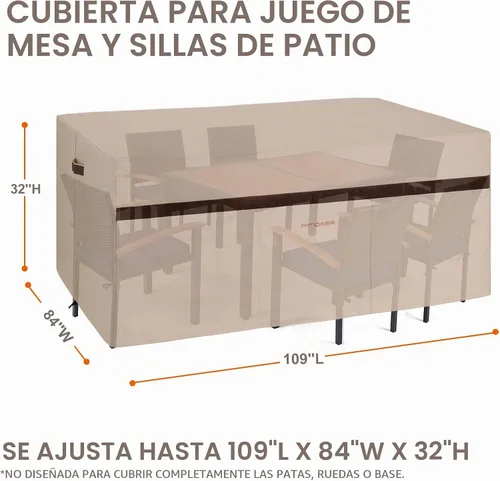 Vista 3 de Funda para Juego de Mesa y Sillas de Patio Rectangular 109" de Largo, Fundas Impermeables para Muebles de Exterior 600D, Duraderas, Resistente a