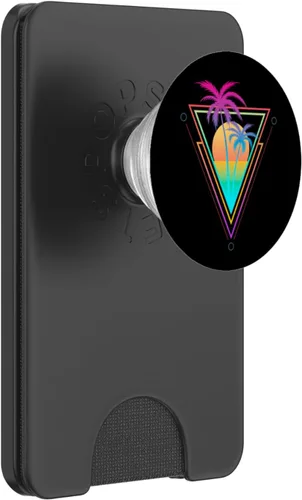 Vista 8 de Retro 1980s 1990s Vaporwave Palm Trees Sunset Beach Surf Art PopSockets Adhesive PopGrip