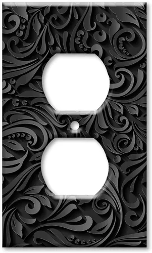 Vista 9 de Art Plates - Placa de interruptor basculante de doble banda (Rocker - GFCI) - Placa de pared - Estampado floral negro - Hecho en Estados Unidos