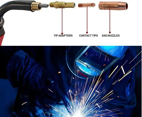 Vista 4 de 5PK MIG Boquilla de gas de soldadura 21-50 1/2" para Lincoln Magnum 100L K530 Series & Century & Tweco Mini/#1 Pistola de soldadura