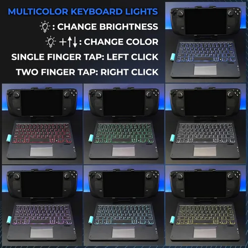 Vista 7 de DeckTop con divisor – Teclado Steam Deck y mouse Bluetooth Trackpad con accesorio LED multicolor para portátil Valve Linux PC Gaming Accesorios