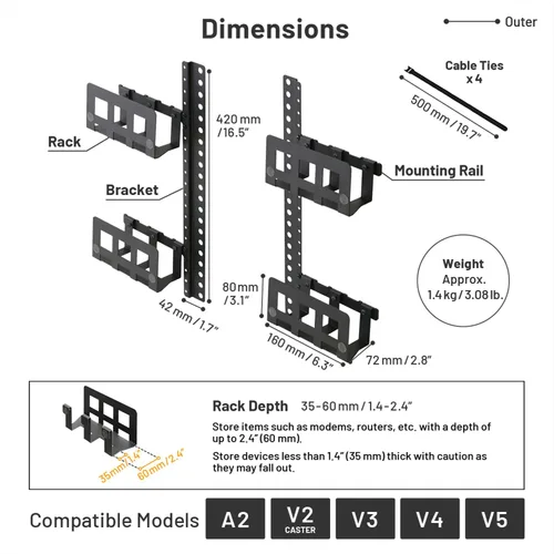 Vista 7 de WALL Soporte multidispositivo con 4 estantes + accesorios de montaje, accesorio para soporte de TV A2/V2 CASTER/V3SW/V4/V5