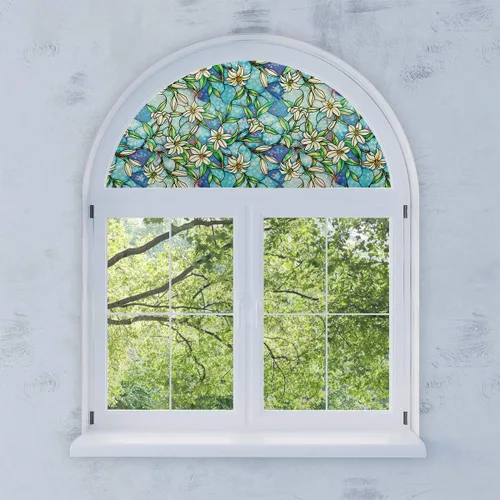 Vista 3 de Película decorativa arqueada para ventana precortada de orquídea, autoestática, 18 pulgadas de diámetro